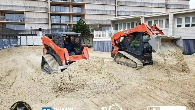 Two excavators leveling sand at a pool removal site