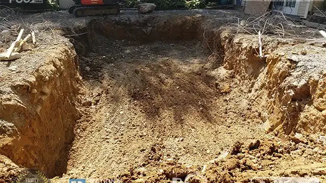 Step 11: We are now clearing the remaining debris, such as metal and other waste, from the pool area to prepare it for filling. We cleared metal and debris to prepare the pool area for filling.