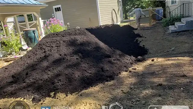 Step 16: We are preparing the graded soil for landscaping. We prepared the soil for landscaping.