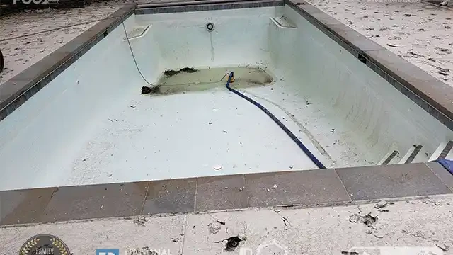 Step 4: We drained the remaining water from the pool. The remaining pool water was drained.