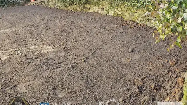 Step 28: Graded soil is added, providing a clean and smooth surface for future landscaping. Graded soil was added for landscaping.