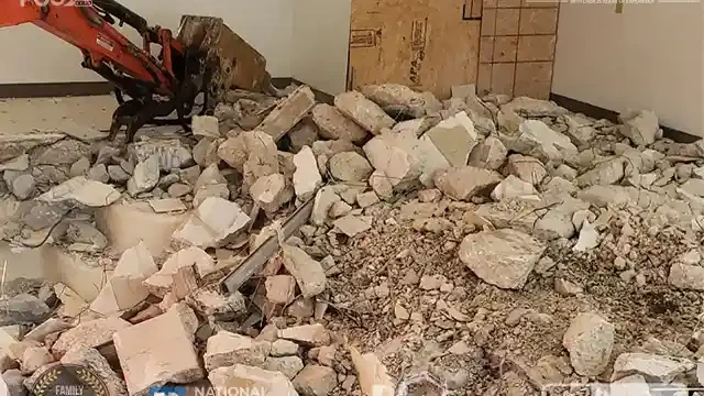 We started placing the concrete and rubbles to fill the area
